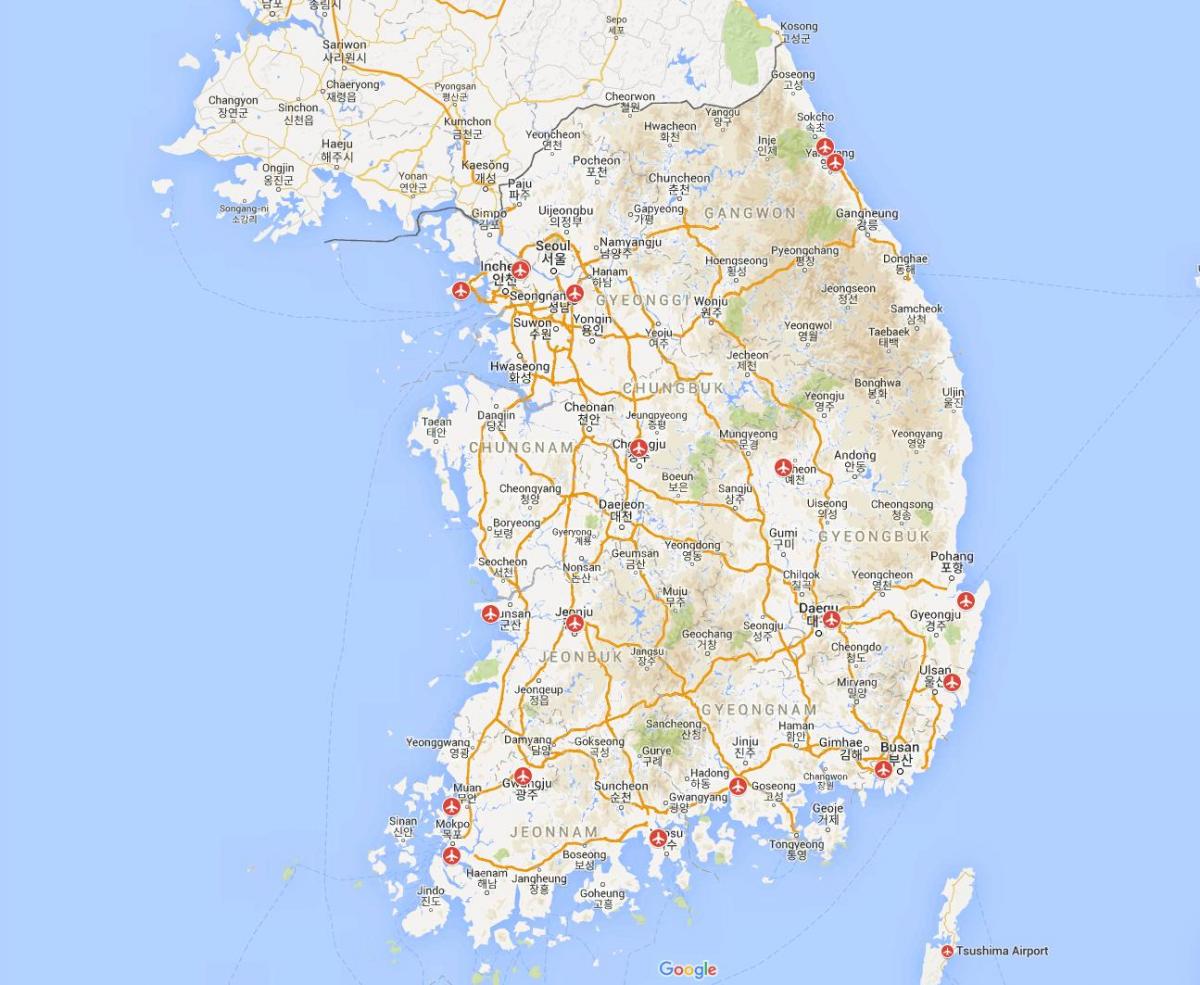 Mappa degli aeroporti della Corea del Sud (ROK)