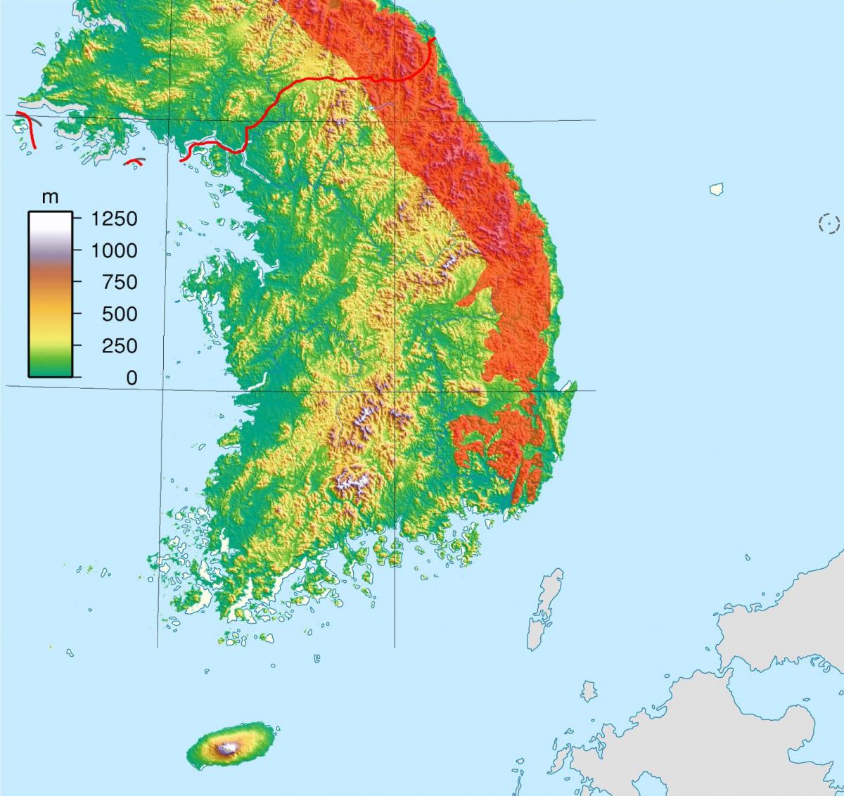Mappa altimetrica della Corea del Sud (ROK)