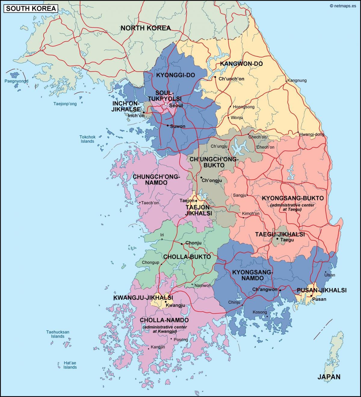 Mappa amministrativa della Corea del Sud (ROK)