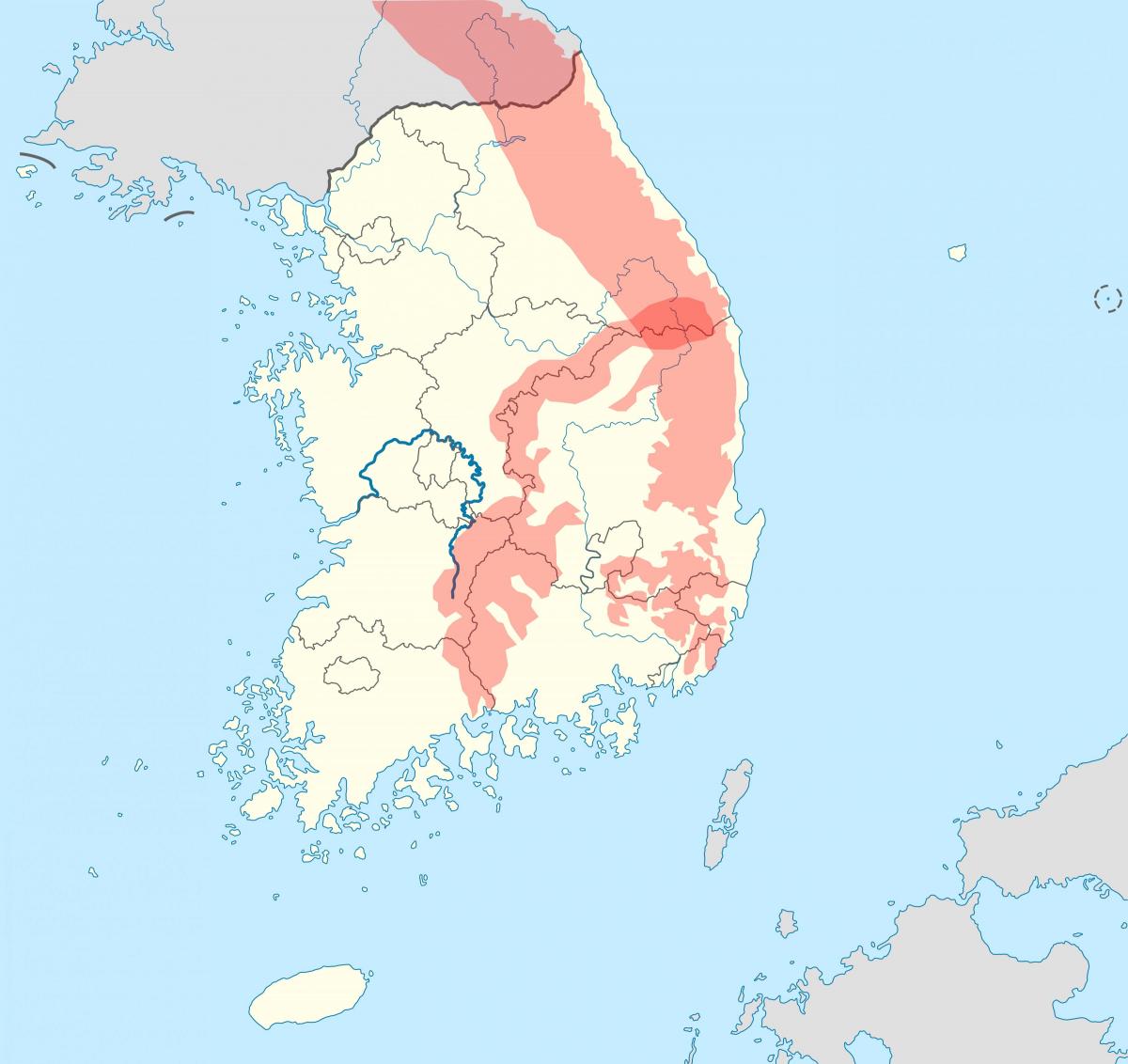 Montagne in Corea del Sud (ROK) mappa