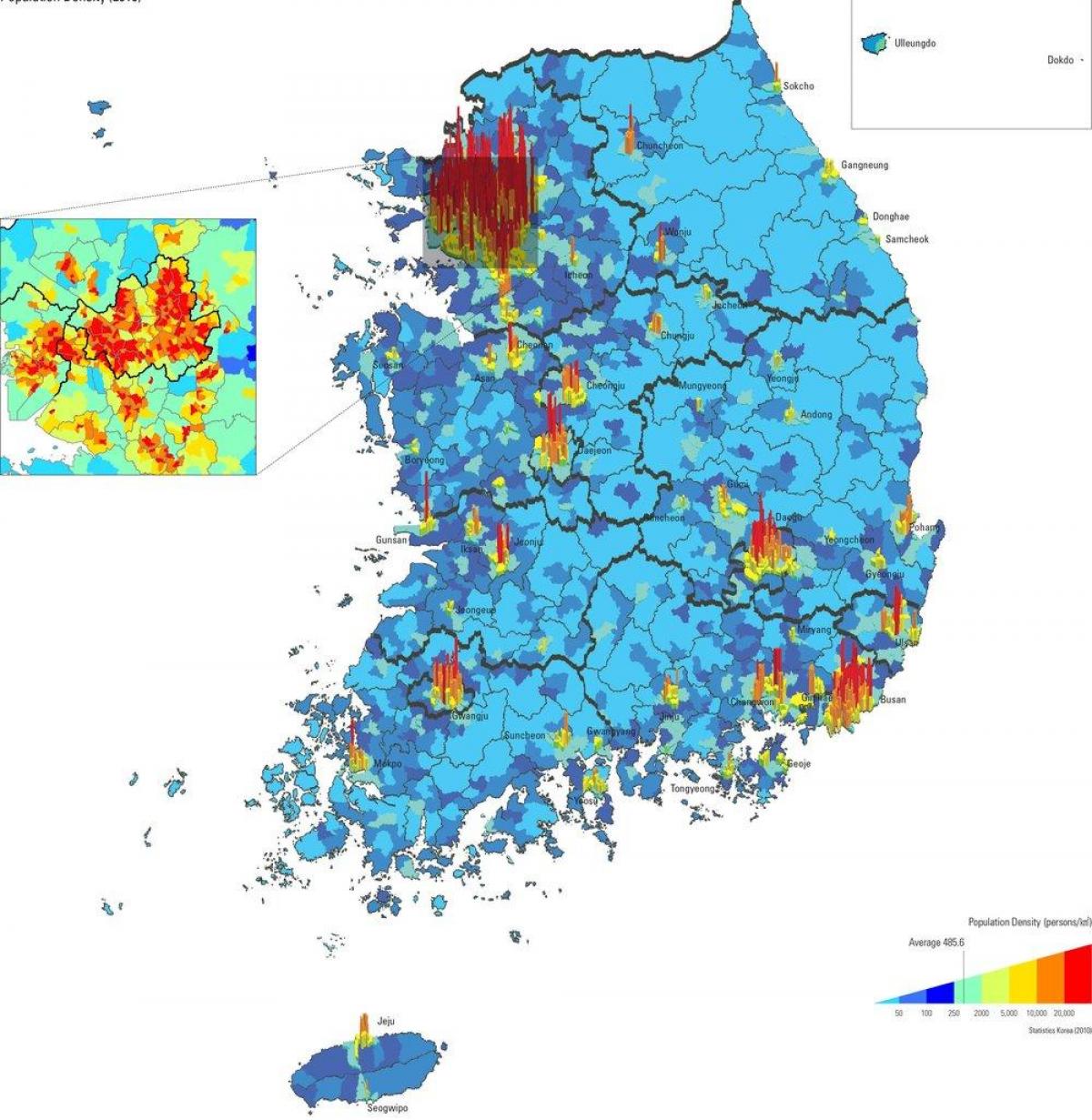 Mappa della densità della Corea del Sud (ROK)