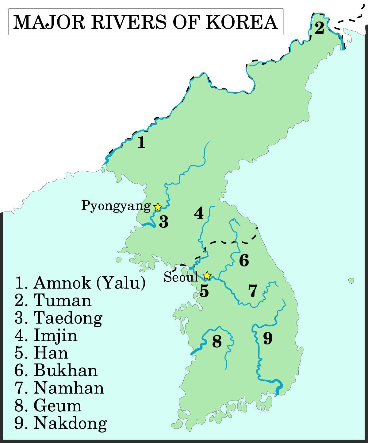 Mappa dei fiumi in Corea del Sud (ROK)
